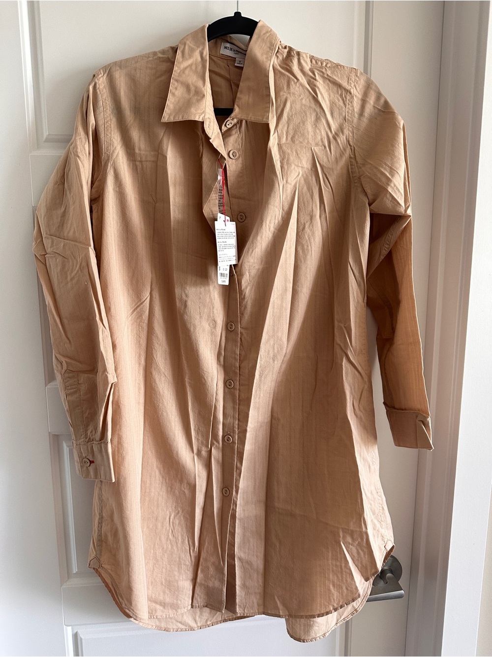 Uniqlo Longline Button-Up Shirt - Beige